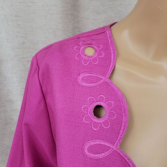 Bob Mackie Y2K Pink Eyelet Kimono Cardigan Cinched Waist Cotton Jacket NEW - Picture 3 of 10